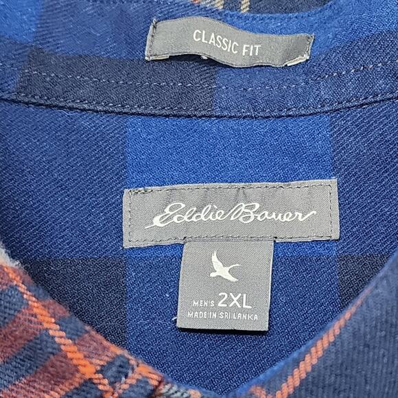Eddie Bauer‎ Blue Orange Plaid Flannel Shirt Button Up Mens Size 2XL - Picture 5 of 6